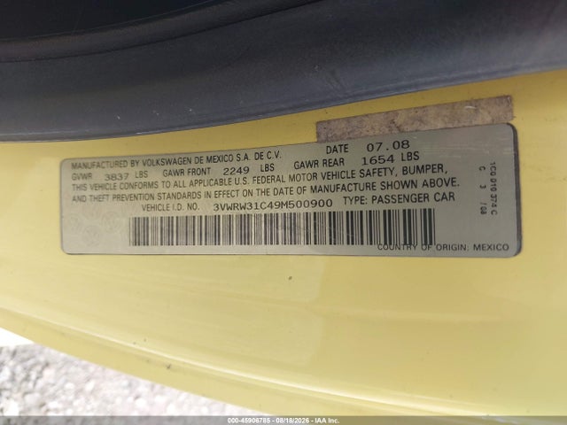 45906785 :رقم المزاد ، 3VWRW31C49M500900 vin ، 2009 Volkswagen New Beetle 2.5l مزاد بيع
