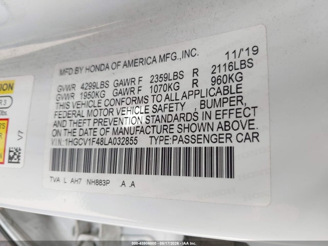 Honda ACCORD EX 2020 1HGCV1F48LA032855 Image 9