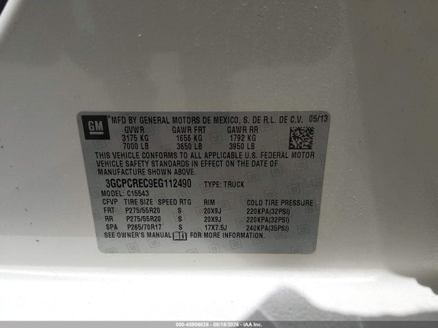 Продаж на аукціоні авто 2014 Chevrolet Silverado 1500 Lt, vin: 3GCPCREC9EG112490, номер лоту: 45906828