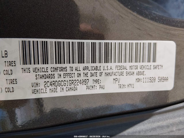 Продажа на аукционе авто 2016 Dodge Grand Caravan Sxt, vin: 2C4RDGCG1GR224097, номер лота: 45906837