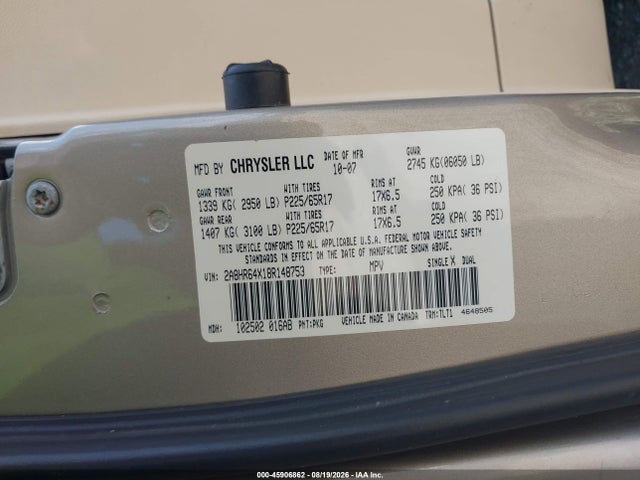 Aukcja sprzedaży 2008 Chrysler Town & Country Limited, vin: 2A8HR64X18R148753, numer aukcji: 45906862