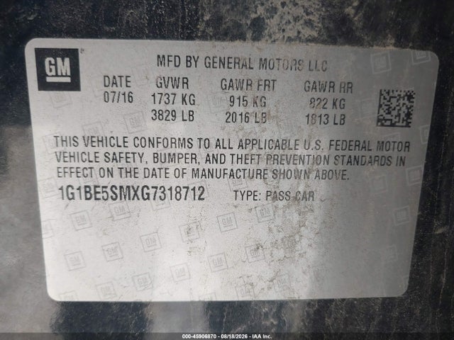 1G1BE5SMXG7318712 Chevrolet Cruze Lt Auto