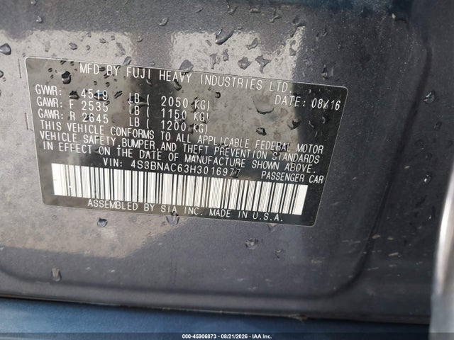 45906873 :رقم المزاد ، 4S3BNAC63H3016977 vin ، 2017 Subaru Legacy 2.5i Premium مزاد بيع