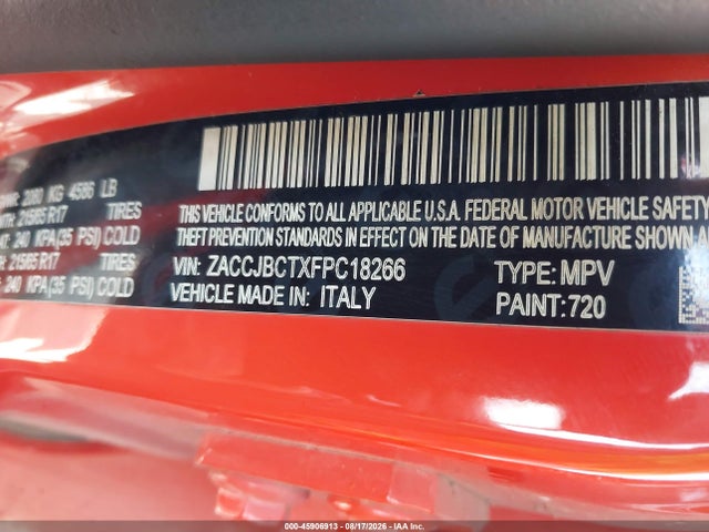 45906913 :رقم المزاد ، ZACCJBCTXFPC18266 vin ، 2015 Jeep Renegade Trailhawk مزاد بيع