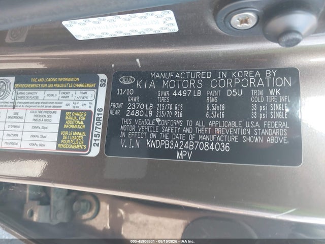 Aukcja sprzedaży 2011 Kia Sportage Lx, vin: KNDPB3A24B7084036, numer aukcji: 45906931
