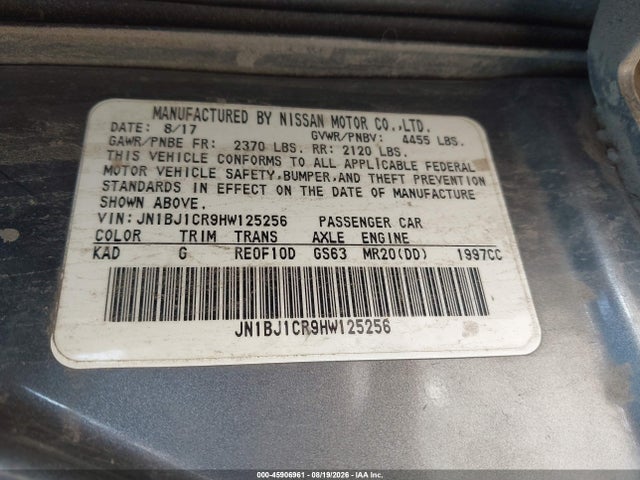 Продаж на аукціоні авто 2017 Nissan Rogue Sport Sl, vin: JN1BJ1CR9HW125256, номер лоту: 45906961