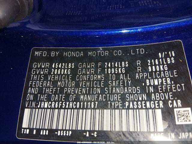Aukcja sprzedaży 2017 Honda Accord Hybrid Ex-l, vin: JHMCR6F5XHC011167, numer aukcji: 45906968