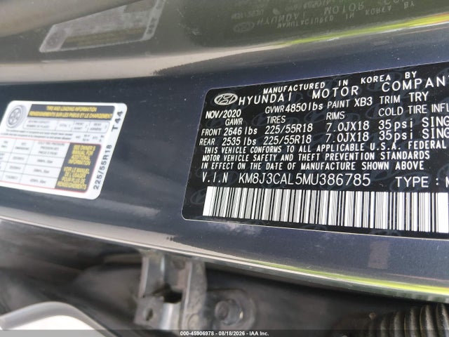 2021 Hyundai Tucson Ultimate მანქანა იყიდება აუქციონზე, vin: KM8J3CAL5MU386785, აუქციონის ნომერი: 45906978