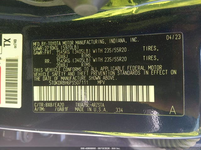 5TDKDRBH6PS507111 Toyota Highlander Xse