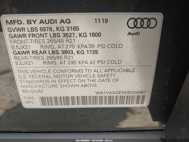 Audi E-tron Premium Plus 2019 WA1VAAGE5KB024967 Image 9