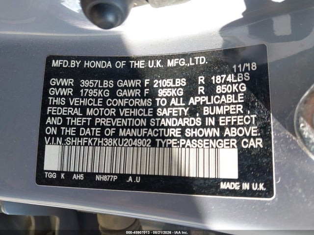Продажа на аукционе авто 2019 Honda Civic Lx, vin: SHHFK7H38KU204902, номер лота: 45907013
