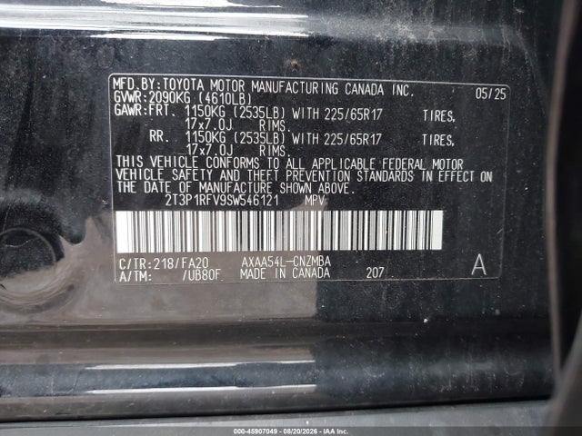 Продаж на аукціоні авто 2025 Toyota Rav4 Xle, vin: 2T3P1RFV9SW546121, номер лоту: 45907049