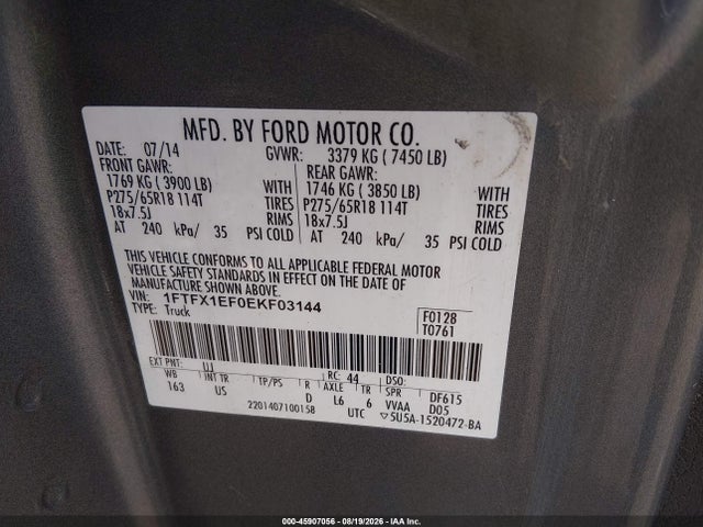 Продажа на аукционе авто 2014 Ford F-150 Xlt, vin: 1FTFX1EF0EKF03144, номер лота: 45907056