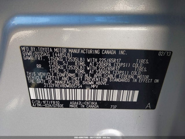 Продажа на аукционе авто 2013 Toyota Rav4 Le, vin: 2T3ZFREV8DW005754, номер лота: 45907090