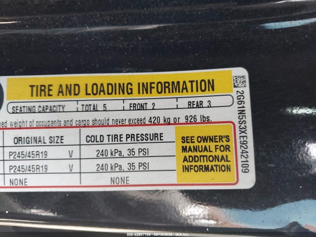 45907155 :رقم المزاد ، 2G61N5S3XE9242109 vin ، 2014 Cadillac Xts Luxury مزاد بيع