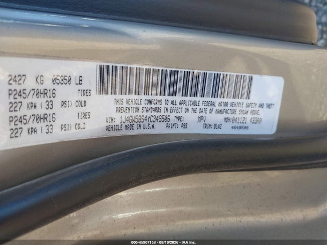 Aukcja sprzedaży 2000 Jeep Grand Cherokee Limited, vin: 1J4GW58S4YC349506, numer aukcji: 45907158