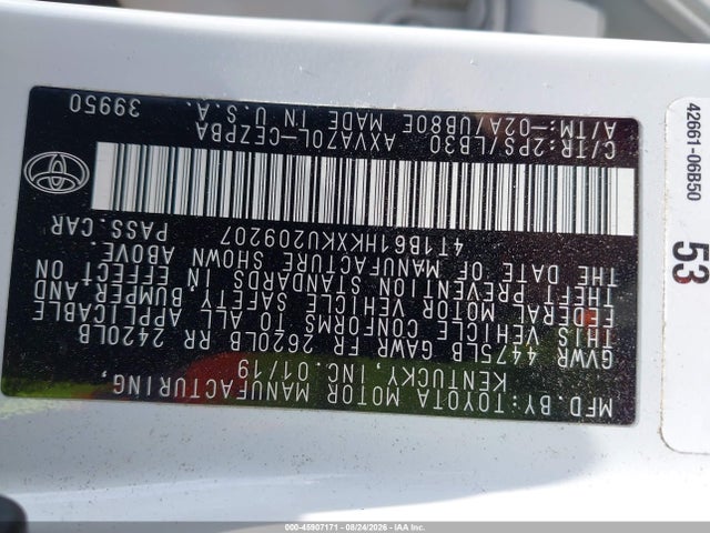 45907171 :رقم المزاد ، 4T1B61HKXKU209207 vin ، 2019 Toyota Camry Xse مزاد بيع