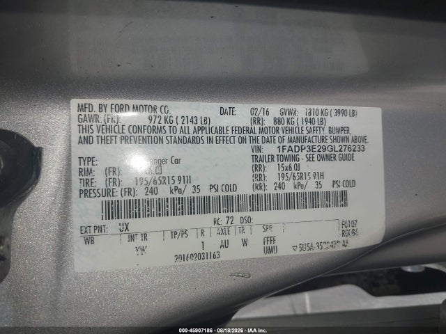 Ford FOCUS S 2016 1FADP3E29GL276233 Image 9