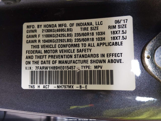 7FARW1H89HE015457 Honda Cr-v Ex-l/ex-l Navi