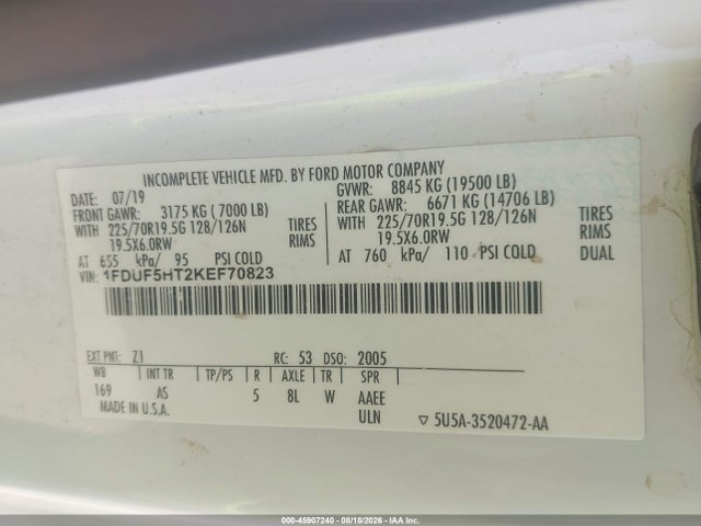 Продажа на аукционе авто 2019 Ford F-550 Chassis Xl, vin: 1FDUF5HT2KEF70823, номер лота: 45907240