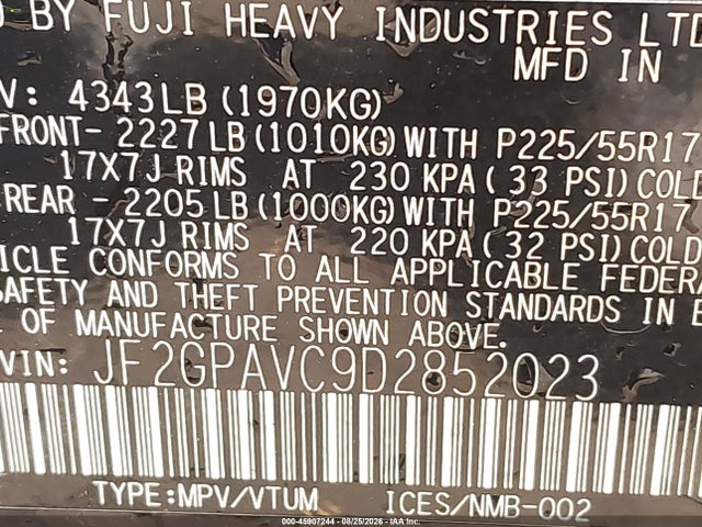 45907244 :رقم المزاد ، JF2GPAVC9D2852023 vin ، 2013 Subaru Xv Crosstrek 2.0i Premium مزاد بيع