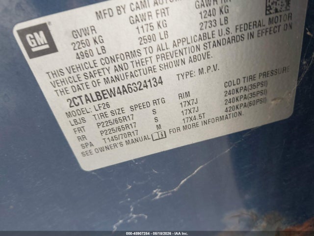 45907284 :رقم المزاد ، 2CTALBEW4A6324134 vin ، 2010 Gmc Terrain Sle-1 مزاد بيع