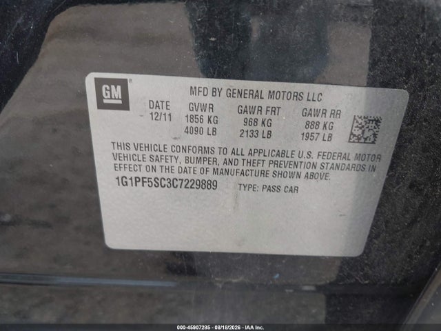 Auction sale of the 2012 Chevrolet Cruze 1lt, vin: 1G1PF5SC3C7229889, lot number: 45907285