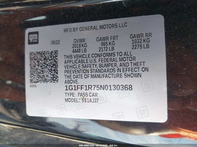 Продаж на аукціоні авто 2022 Chevrolet Camaro Rwd  Lt1, vin: 1G1FF1R75N0130368, номер лоту: 45907320