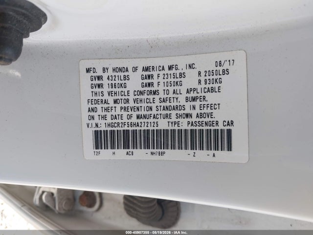 Aukcja sprzedaży 2017 Honda Accord Sport, vin: 1HGCR2F56HA272125, numer aukcji: 45907355