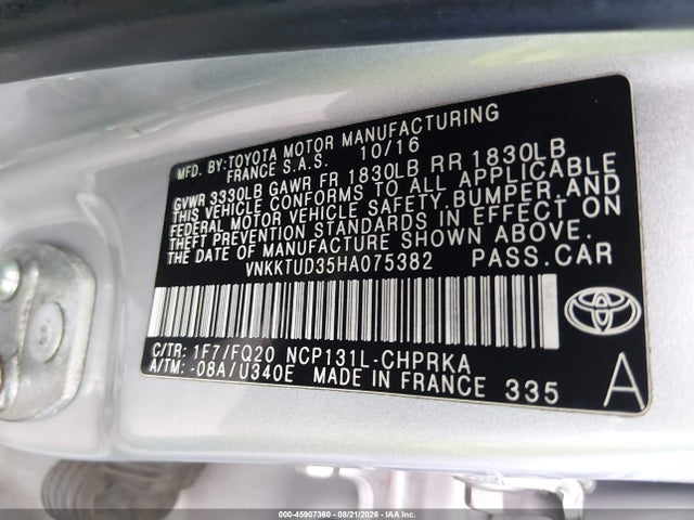 Продажа на аукционе авто 2017 Toyota Yaris L, vin: VNKKTUD35HA075382, номер лота: 45907360