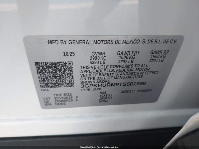 2026 Honda Prologue Ex მანქანა იყიდება აუქციონზე, vin: 3GPKHURM9TS501589, აუქციონის ნომერი: 45907381