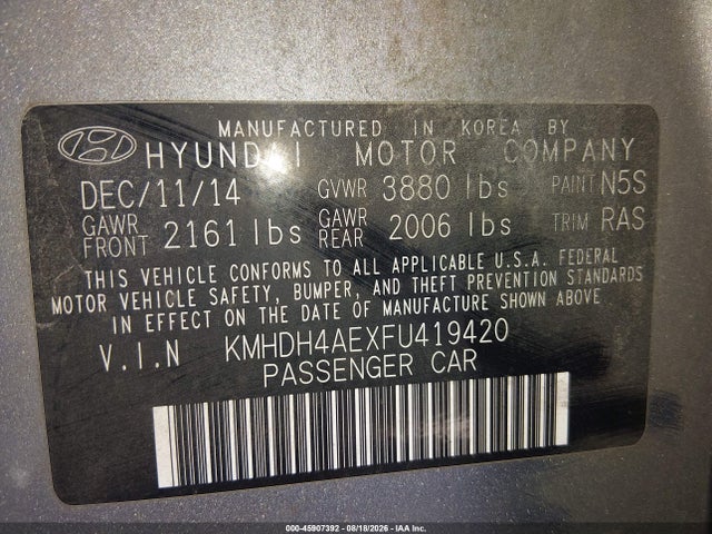 Hyundai ELANTRA SE 2015 KMHDH4AEXFU419420 Image 9