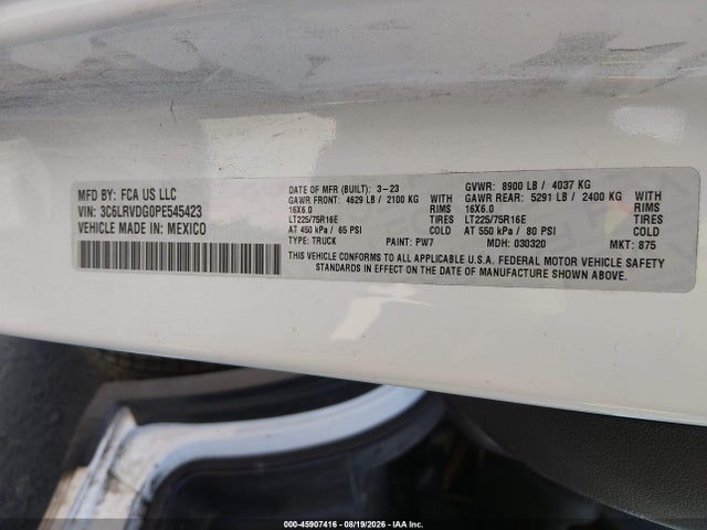 Продажа на аукционе авто 2023 Ram Promaster 2500 High Roof 159 Wb, vin: 3C6LRVDG0PE545423, номер лота: 45907416