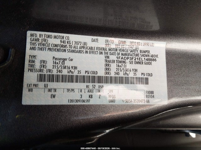Aukcja sprzedaży 2014 Ford Focus Se, vin: 1FADP3F21EL148886, numer aukcji: 45907440