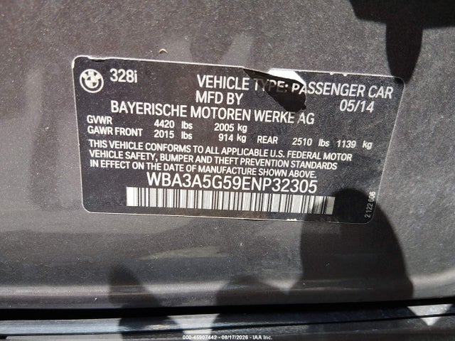 45907442 :رقم المزاد ، WBA3A5G59ENP32305 vin ، 2014 Bmw 328i مزاد بيع