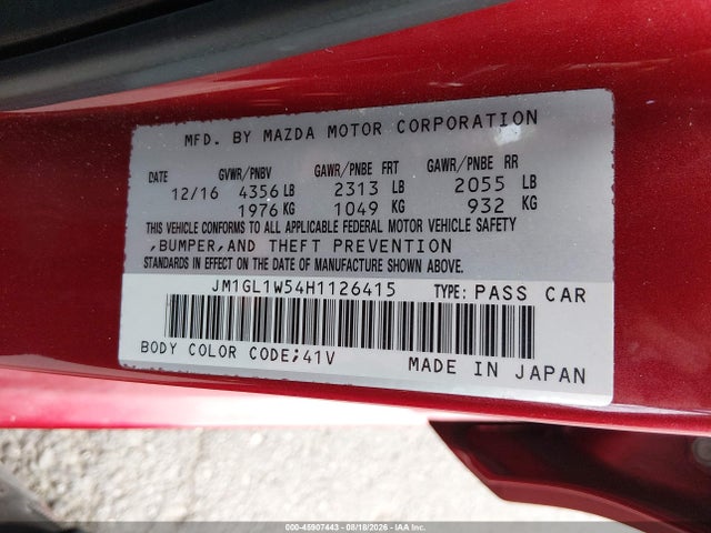 2017 Mazda Mazda6 Grand Touring მანქანა იყიდება აუქციონზე, vin: JM1GL1W54H1126415, აუქციონის ნომერი: 45907443