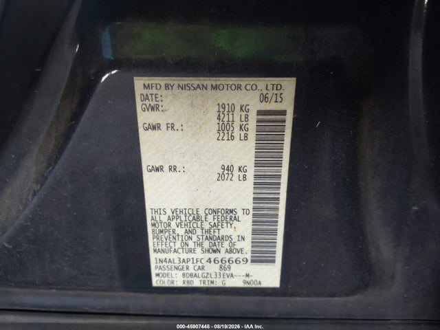 1N4AL3AP1FC466669 Nissan Altima 2.5 S
