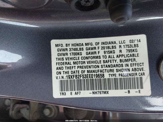 Aukcja sprzedaży 2014 Honda Civic Lx, vin: 19XFB2F53EE019658, numer aukcji: 45907470