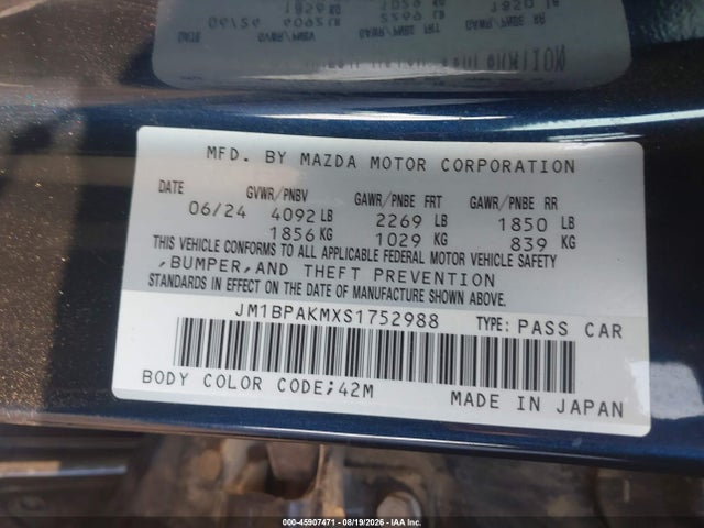Продажа на аукционе авто 2025 Mazda Mazda3 2.5 S Select Sport, vin: JM1BPAKMXS1752988, номер лота: 45907471
