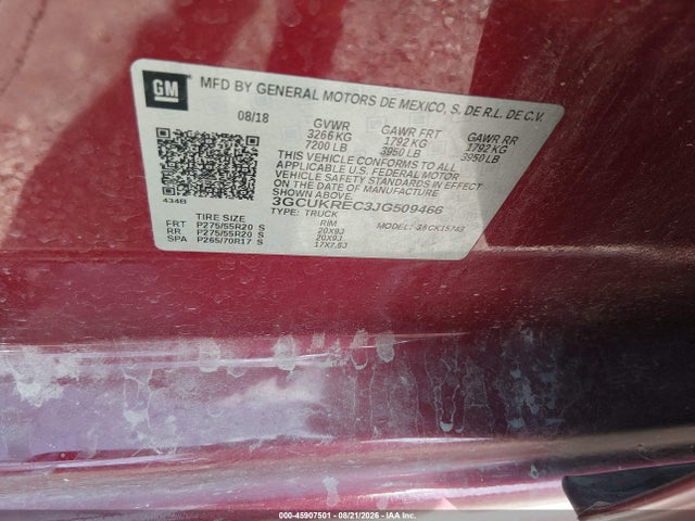45907501 :رقم المزاد ، 3GCUKREC3JG509466 vin ، 2018 Chevrolet Silverado 1500 2lt مزاد بيع