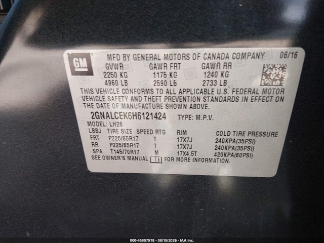 2GNALCEK6H6121424 Chevrolet EQUINOX LT