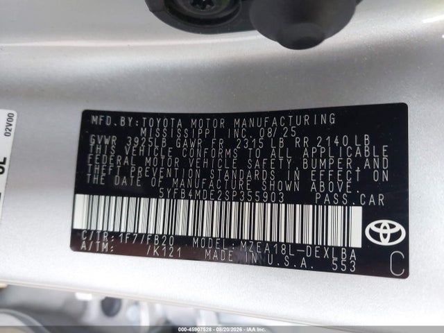 Aukcja sprzedaży 2025 Toyota Corolla Le, vin: 5YFB4MDE2SP355903, numer aukcji: 45907528