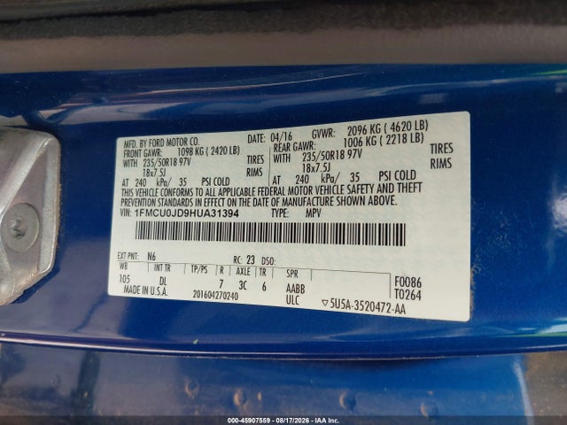 Ford Escape Titanium 2017 1FMCU0JD9HUA31394 Image 9