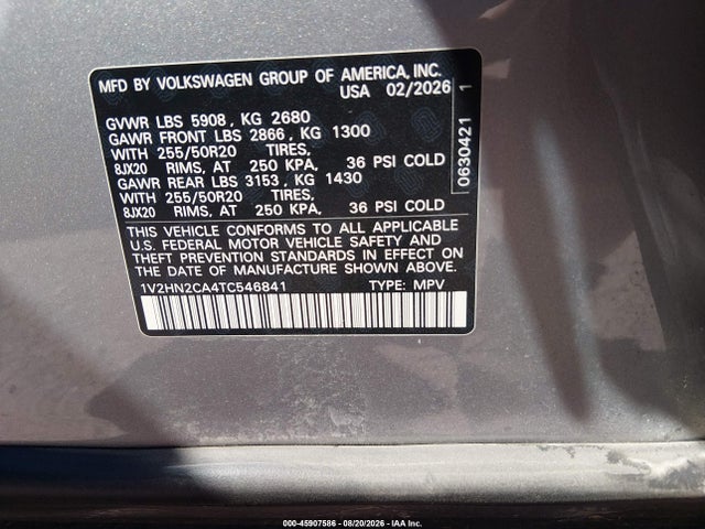 2026 Volkswagen Atlas Se With Technology მანქანა იყიდება აუქციონზე, vin: 1V2HN2CA4TC546841, აუქციონის ნომერი: 45907586