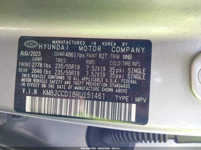 Aukcja sprzedaży 2024 Hyundai Tucson Hybrid Sel Convenience, vin: KM8JCCD18RU151461, numer aukcji: 45907595