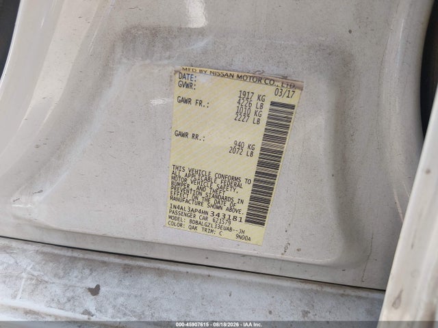 Aukcja sprzedaży 2017 Nissan Altima 2.5 S, vin: 1N4AL3AP4HN343181, numer aukcji: 45907615