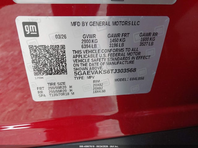 Продаж на аукціоні авто 2026 Buick Enclave, vin: 5GAEVAKS6TJ303568, номер лоту: 45907619