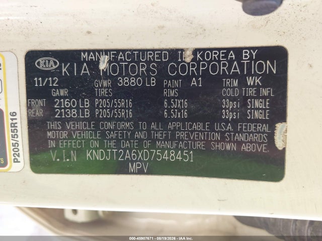 Продажа на аукционе авто 2013 Kia Soul +, vin: KNDJT2A6XD7548451, номер лота: 45907671