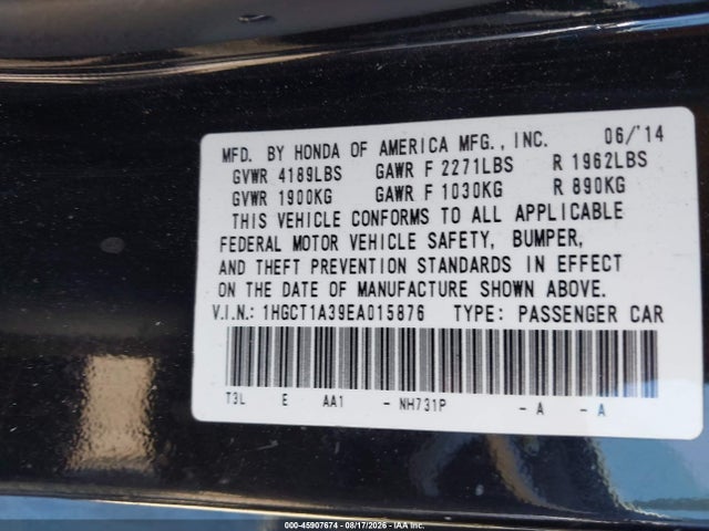 Honda Accord Lx-s 2014 1HGCT1A39EA015876 Image 9