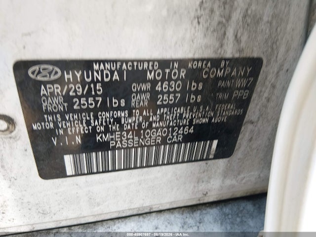 Aukcja sprzedaży 2016 Hyundai Sonata Hybrid Limited, vin: KMHE34L10GA012464, numer aukcji: 45907697